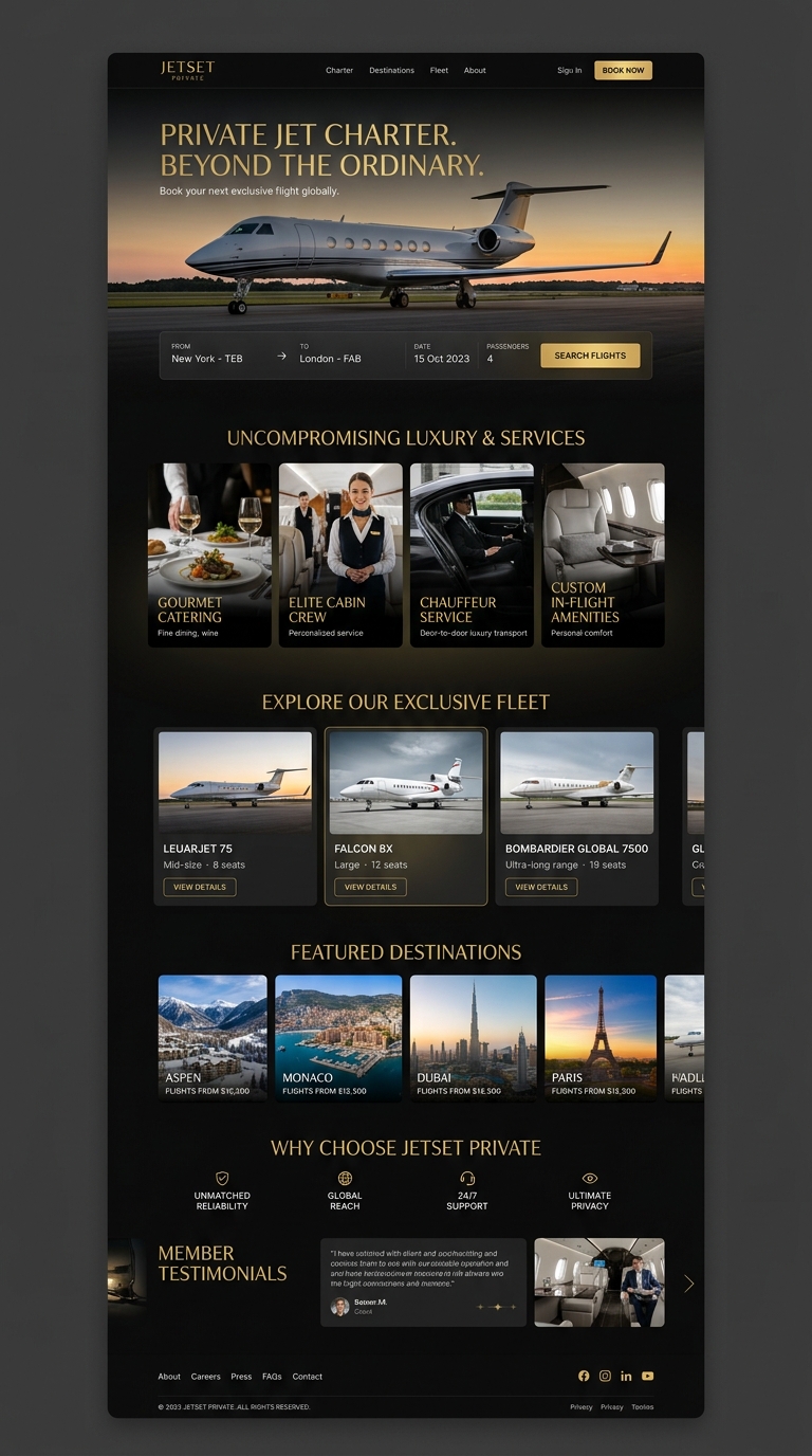 Skyline Private Aviation interface and dashboard preview