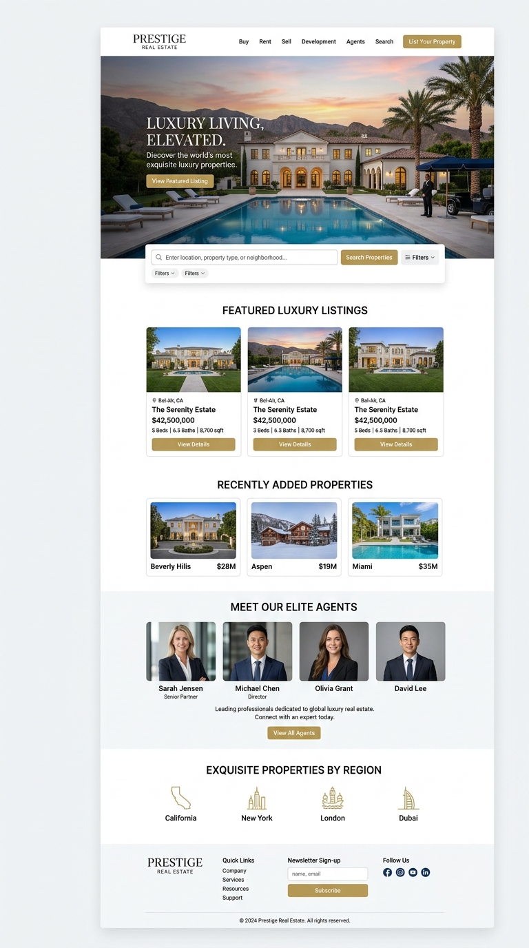 Quantum Luxury Real Estate interface and dashboard preview